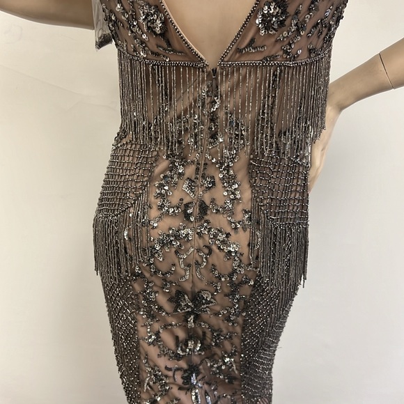 Aidan Mattox beaded fringes sleeveless midi dress - Picture 9 of 12